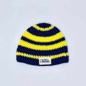 NBA All Star Game 2024 Indy Pacers Yellow Navy Striped Knit Beanie Hat Adult OS
